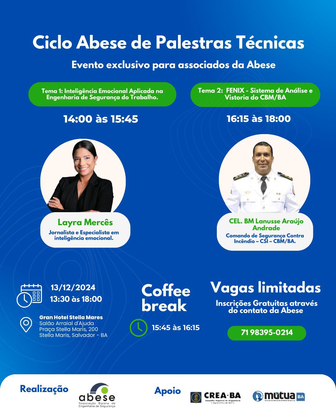 notícia Abese (Associação Baiana de Engenharia de Segurança do Estado da Bahia) promove 1° Ciclo de Palestras Técnicas, nesta sexta-feira (13/12)