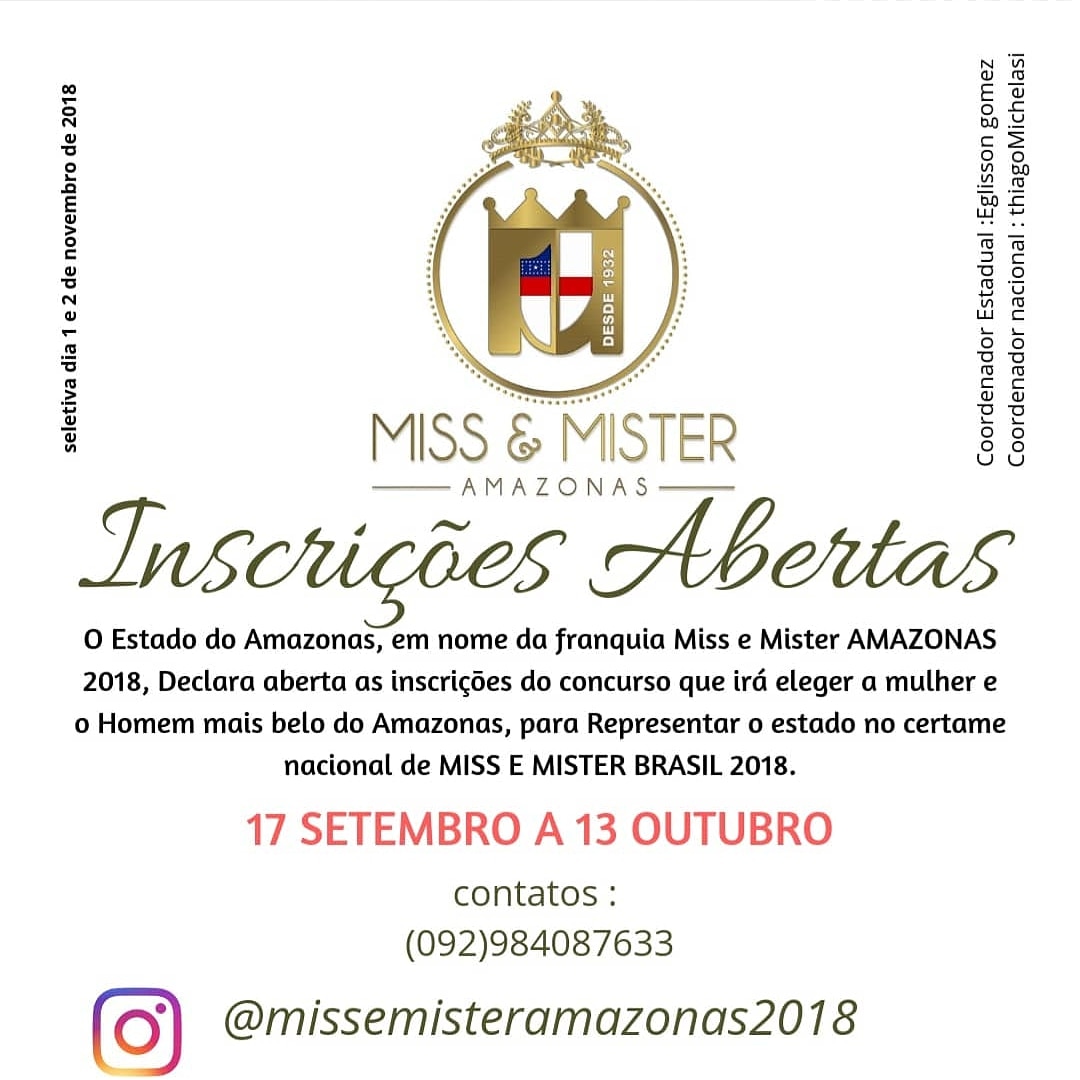 notícia Miss e Mister Amazonas 2018 acontecerá dias 1 e 2 de novembro e as inscrições já estão abertas