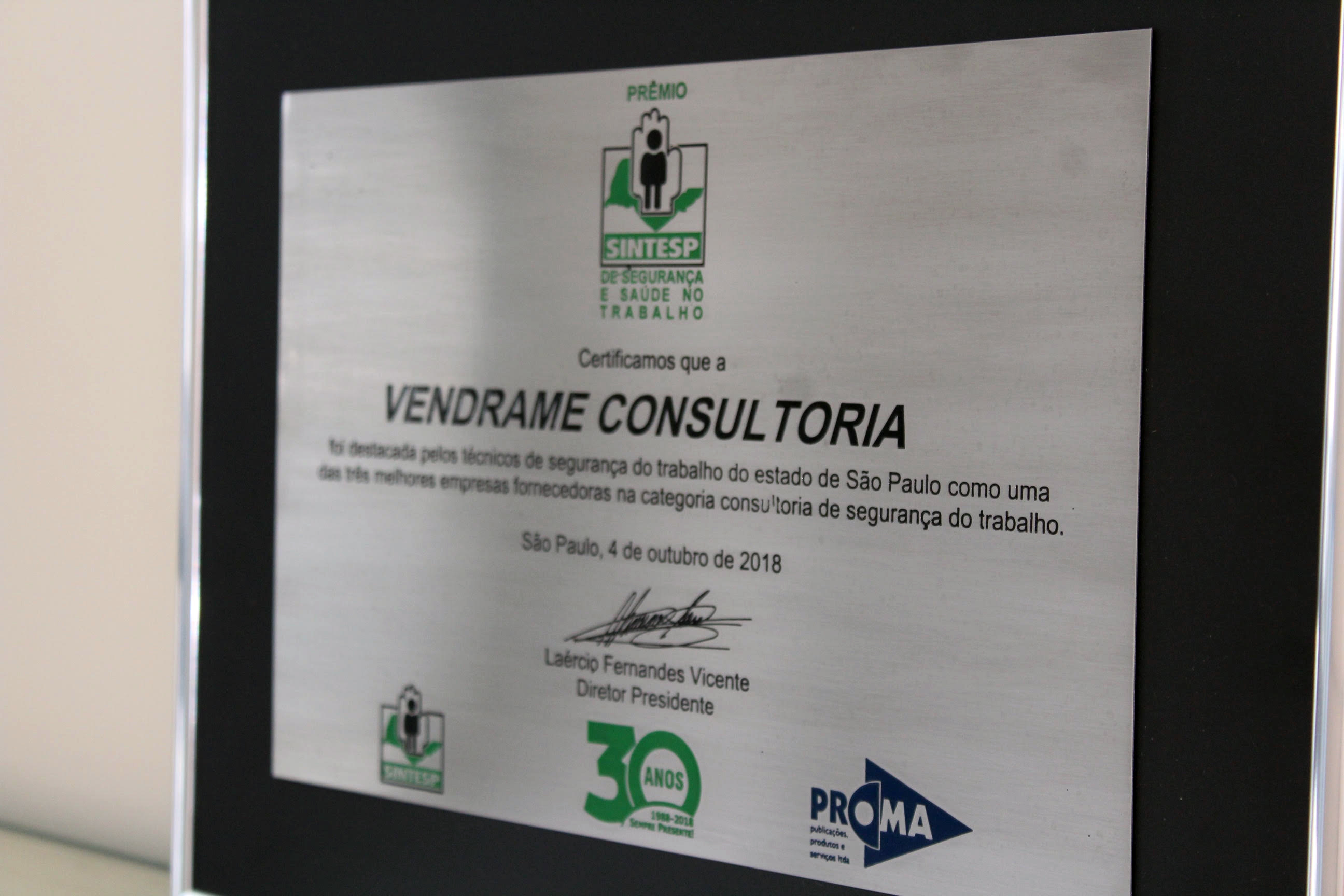 notícia Projetos desenvolvidos pela Vendrame são reconhecidos pelo Sindicato dos Técnicos de Segurança do Trabalho no Estado de São Paulo 
