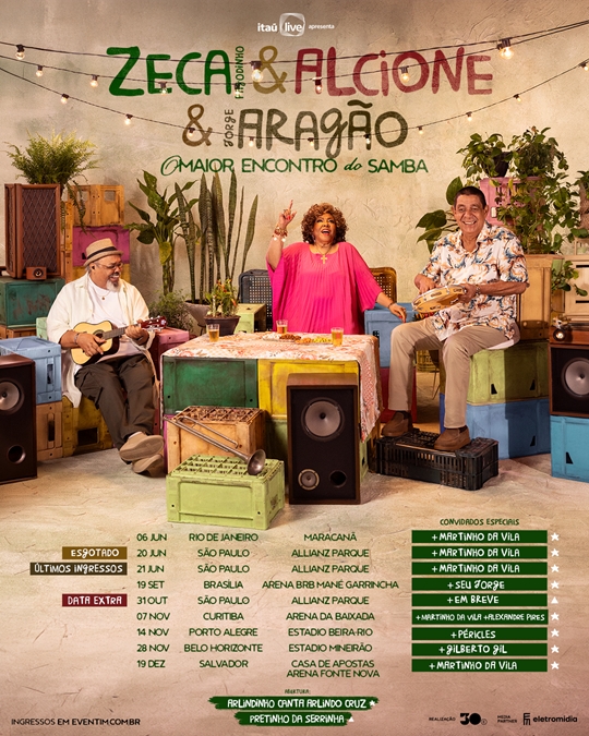 notícia Zeca Pagodinho & Alcione & Jorge Aragão - O Maior Encontro do Samba tem venda de ingressos aberta para terceira data no Allianz Parque, em São Paulo 