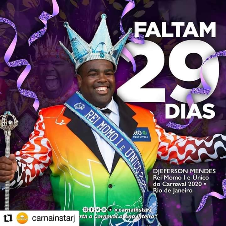 notícia Rei momo 2020 Djeferson Mendes será homenageado na Estácio de Sá.