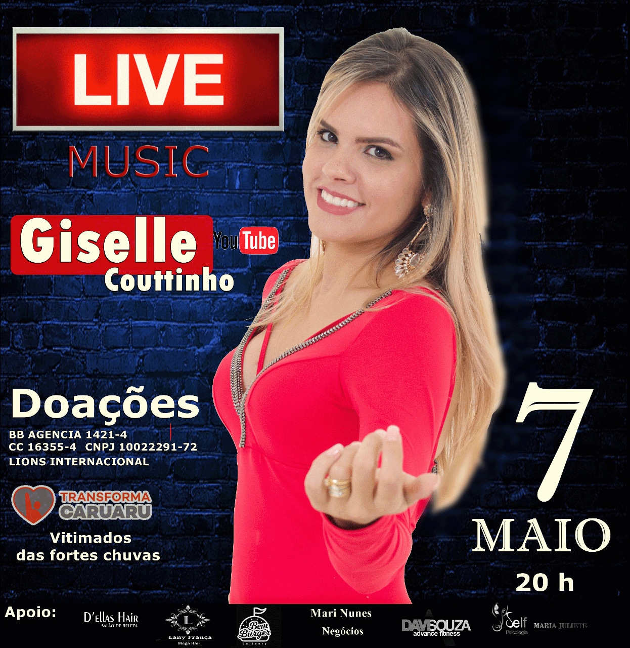 notícia ARTISTA GISELLE COUTTINHO REALIZA LIVE SOLIDÁRIA | PARCERIA LIONS INTERNACIONAL 