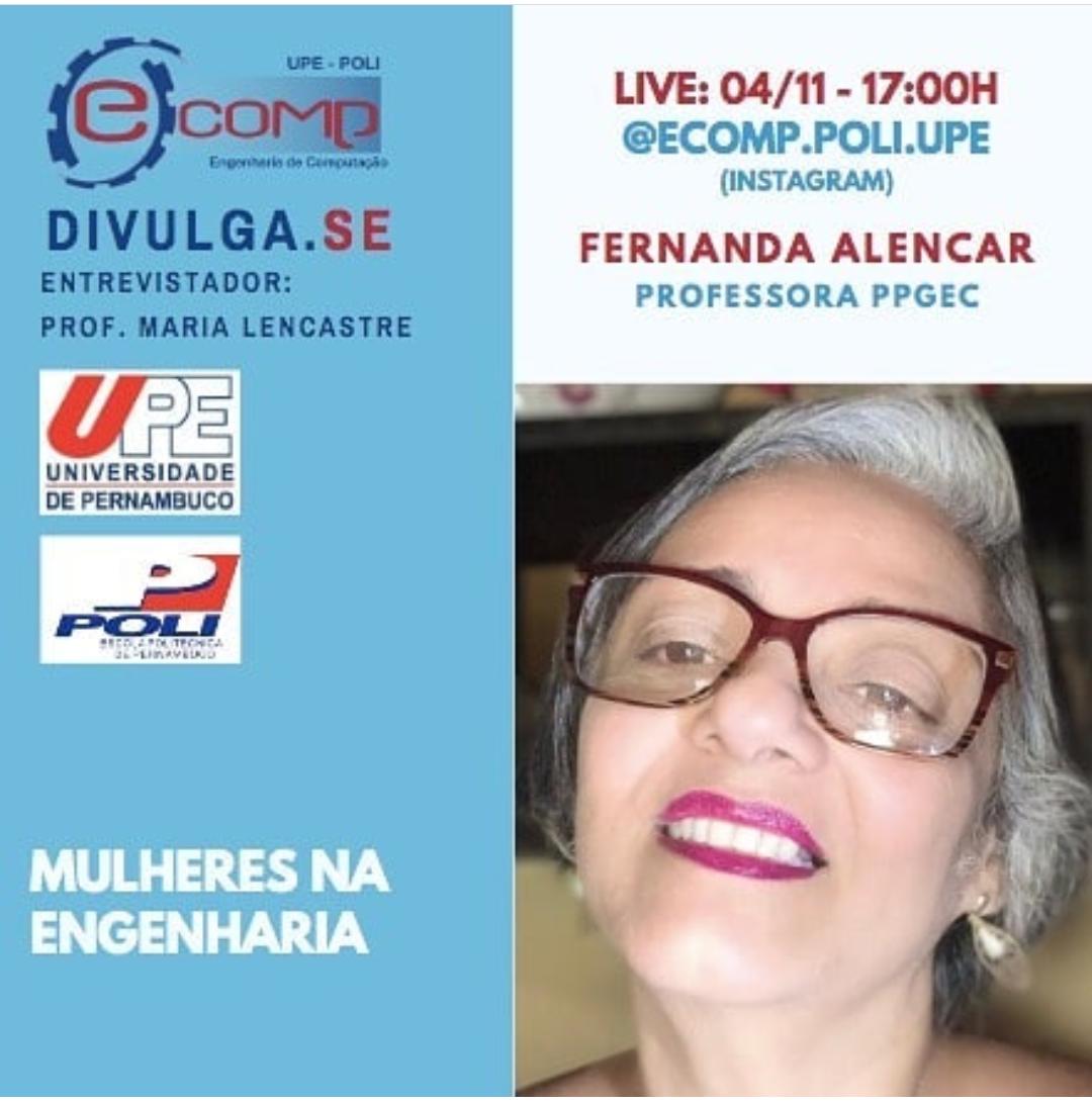 notícia MULHERES NA ENGENHARIA: DIVULGA.SE PPGEC POLI-UPE | ENTREVISTADA FERNANDA ALENCAR 