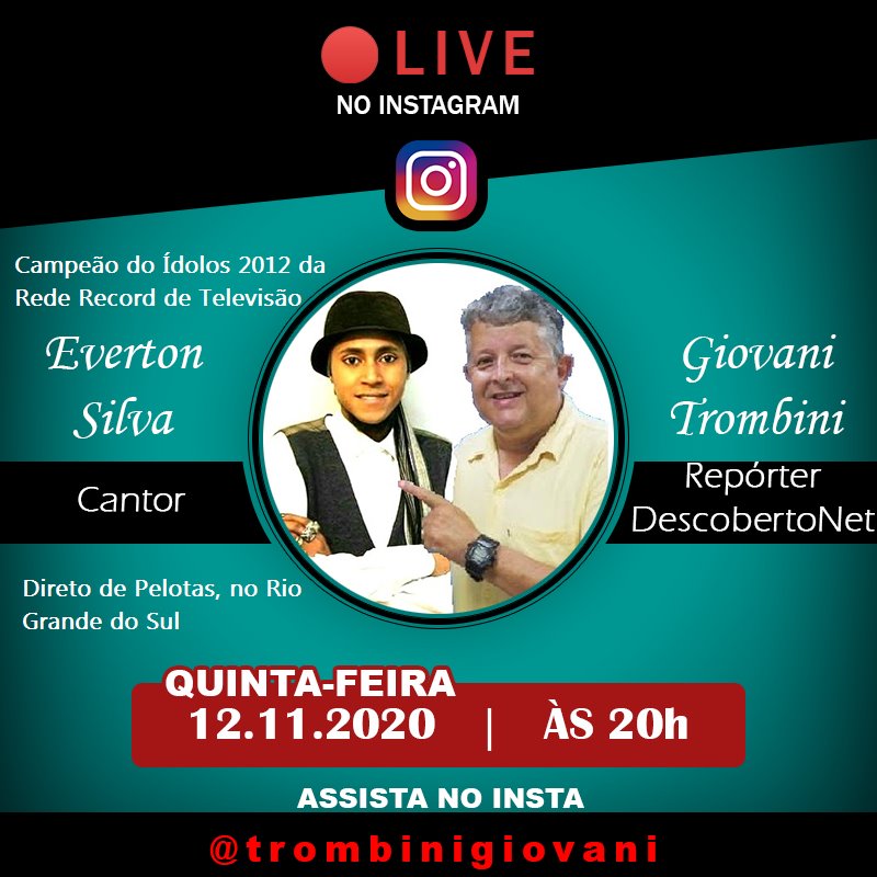notícia Repórter Giovani Trombini entrevistou por live o campeão do Ídolos da TV Record. Confira: