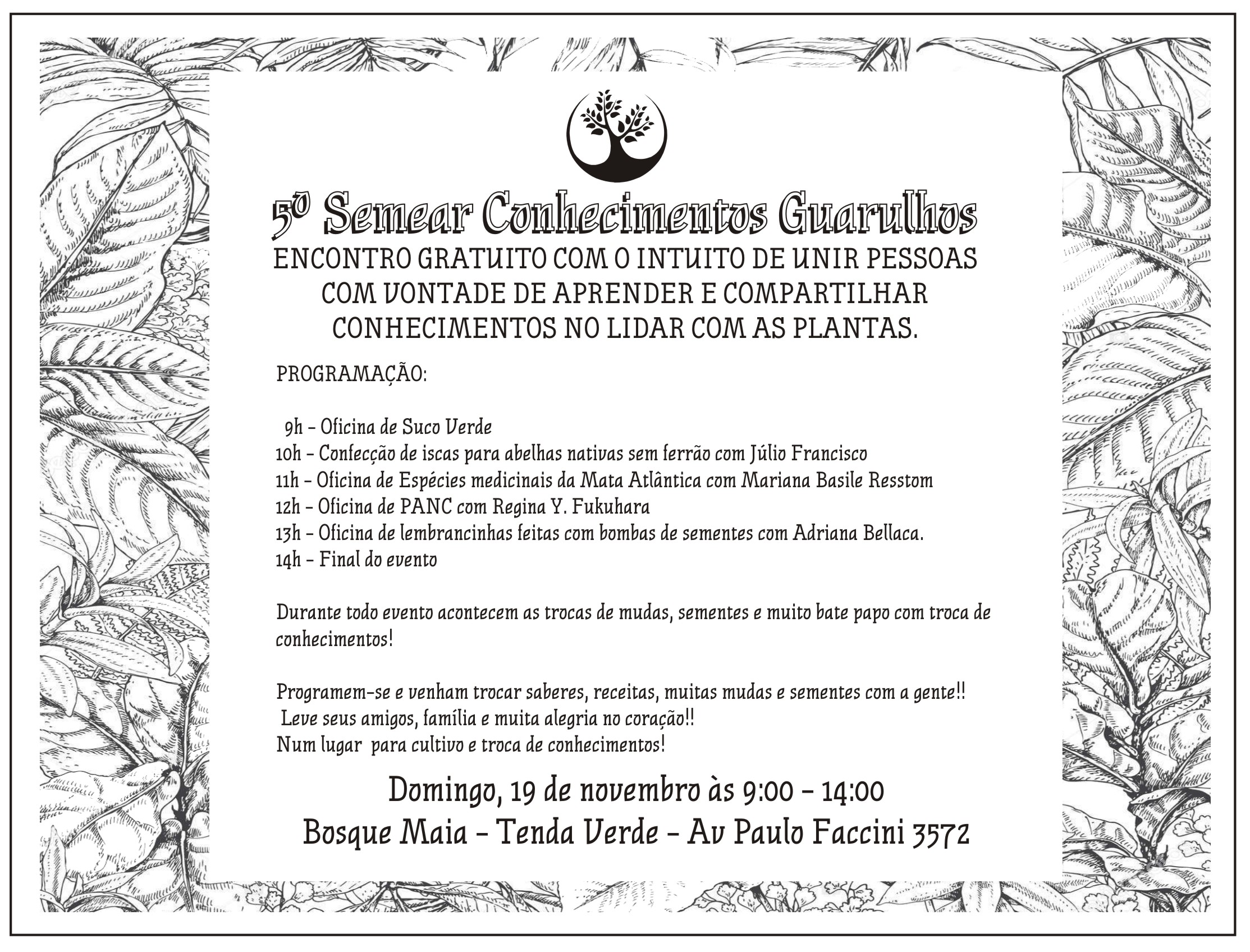 notícia No próximo domingo acontecerá o 5º Semear Conhecimentos de Guarulhos!