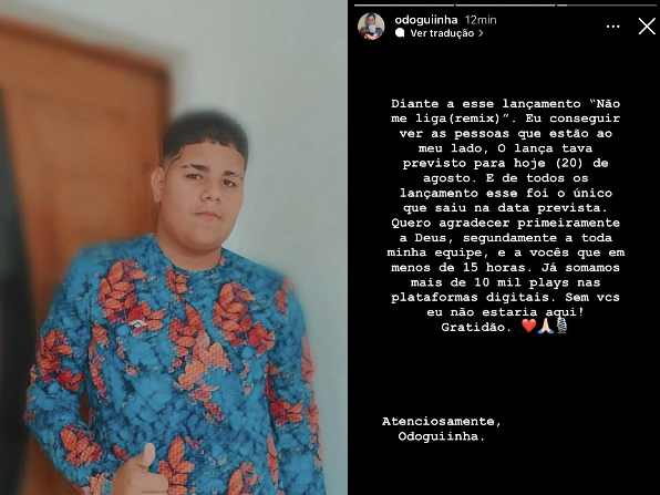 notícia Cantor “Odoguiinha”, posta publicação em agradeço ao seu novo single 
