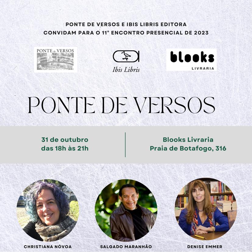 notícia Ibis Libris Editora realiza a Ponte de Versos de outubro, na Blooks Botafogo, no dia 31.10 (terça), aniversário de Carlos Drummond de Andrade (121 anos), além do Halloween