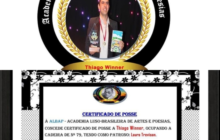 noticia O escritor e poeta Thiago Winner é nomeado como acadêmico na ALBAP (Academia Luso-Brasileira de Artes e Poesias) 