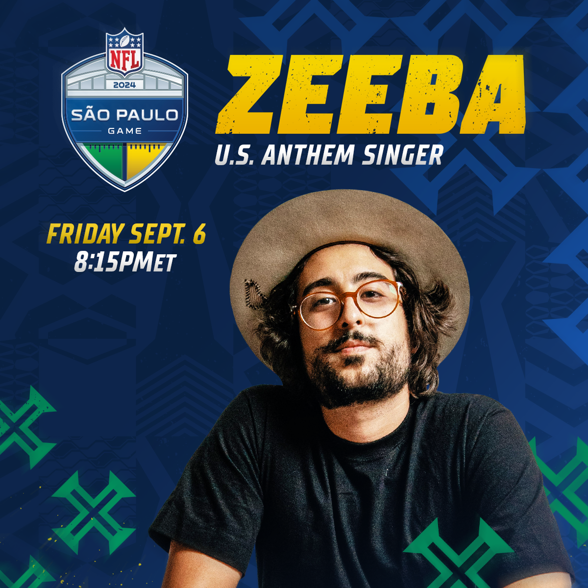 artigo Zeeba é confirmado para apresentar o Hino Nacional Americano no jogo da NFL no Brasil