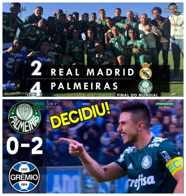 noticia Palmeiras sub-17 vence por 4 a 2 o Real Madrid e conquista o mundial de clubes. No profissional, Palmeiras vence fora de casa o Grêmio por 2 a 0 e segue firme na disputa pelo título do brasileirão 