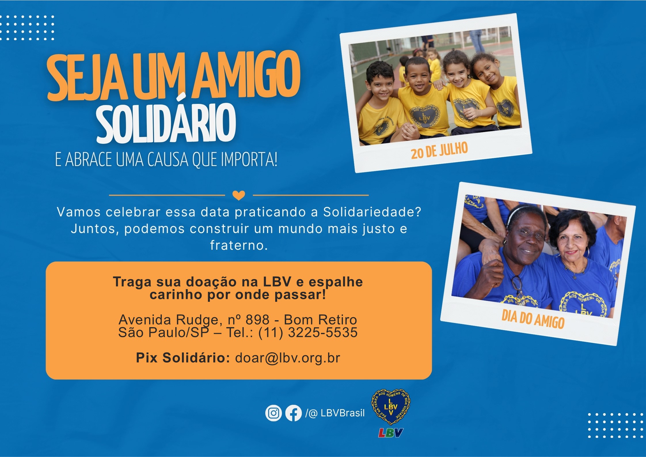 noticia Dia do Amigo: LBV transforma afeto em ação solidária e convida todos a fazerem o mesmo