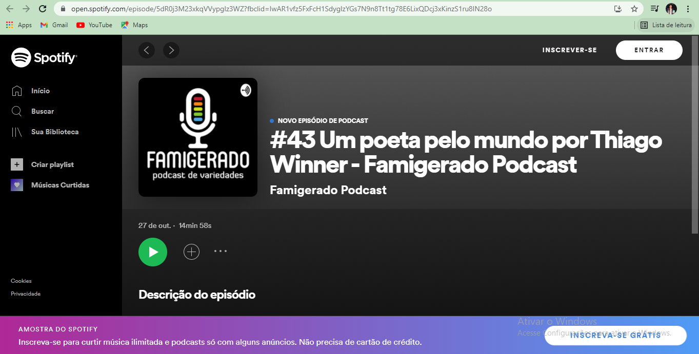 noticia Escritor/Poeta Thiago Winner foi entrevistado no Famigerado Podcast - Curitiba/PR