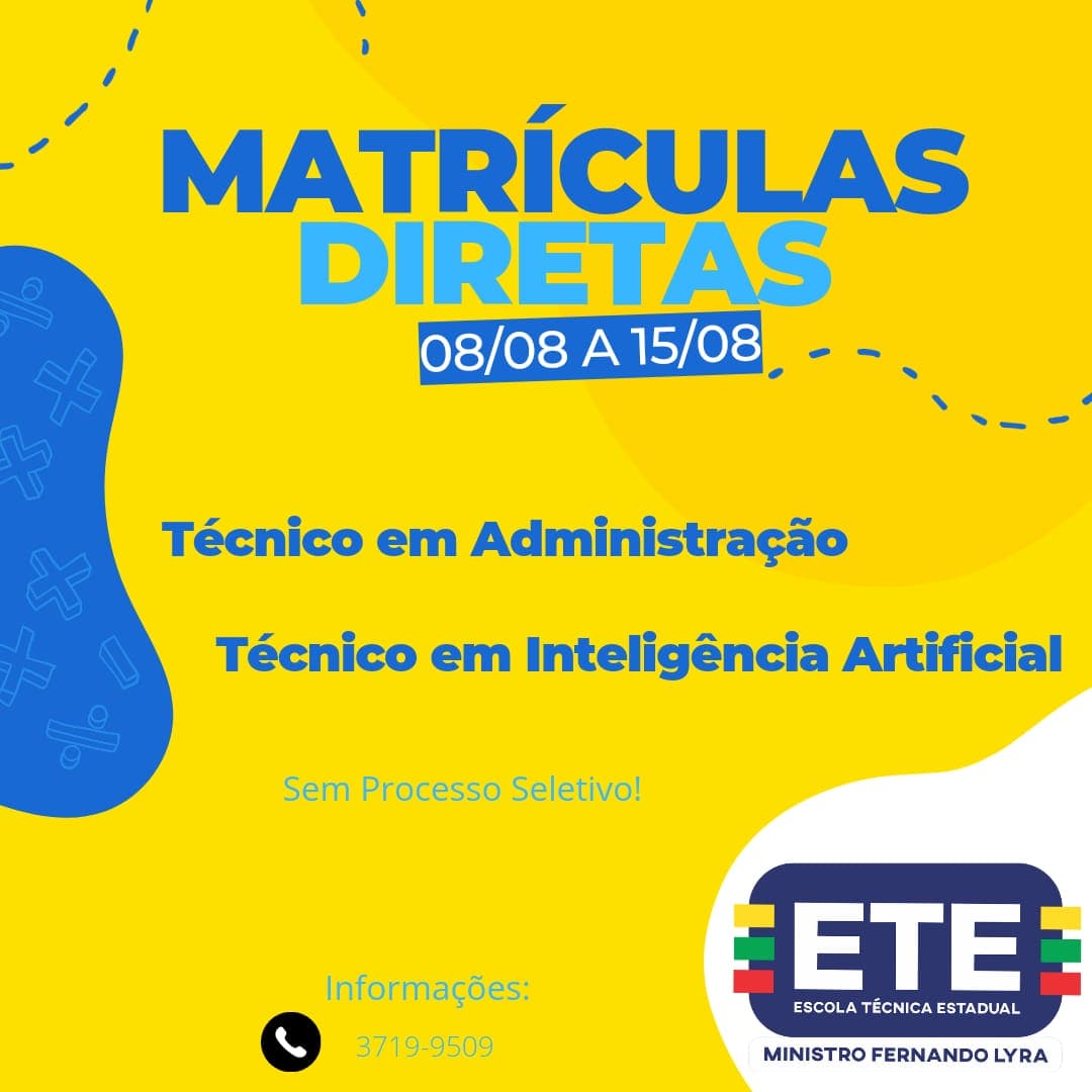 noticia ETE - Ministro Fernando Lyra, em Caruaru, abertas inscrições para cursos técnicos gratuitos 